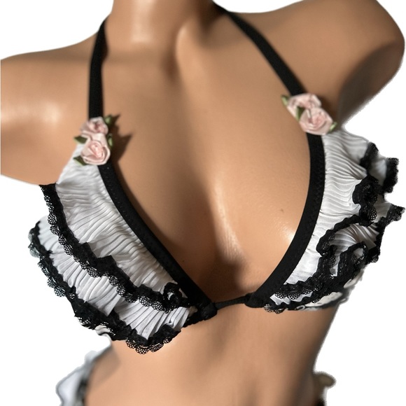 Betsey Johnson black white pink swan lake bikini swimsuit ruffle bow doll M - Picture 4 of 11